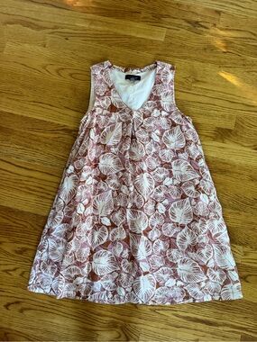 Tahari Pink/Rust Leaf-Print Sleeveless A-Line Linen Dress - lined - w/Pockets!